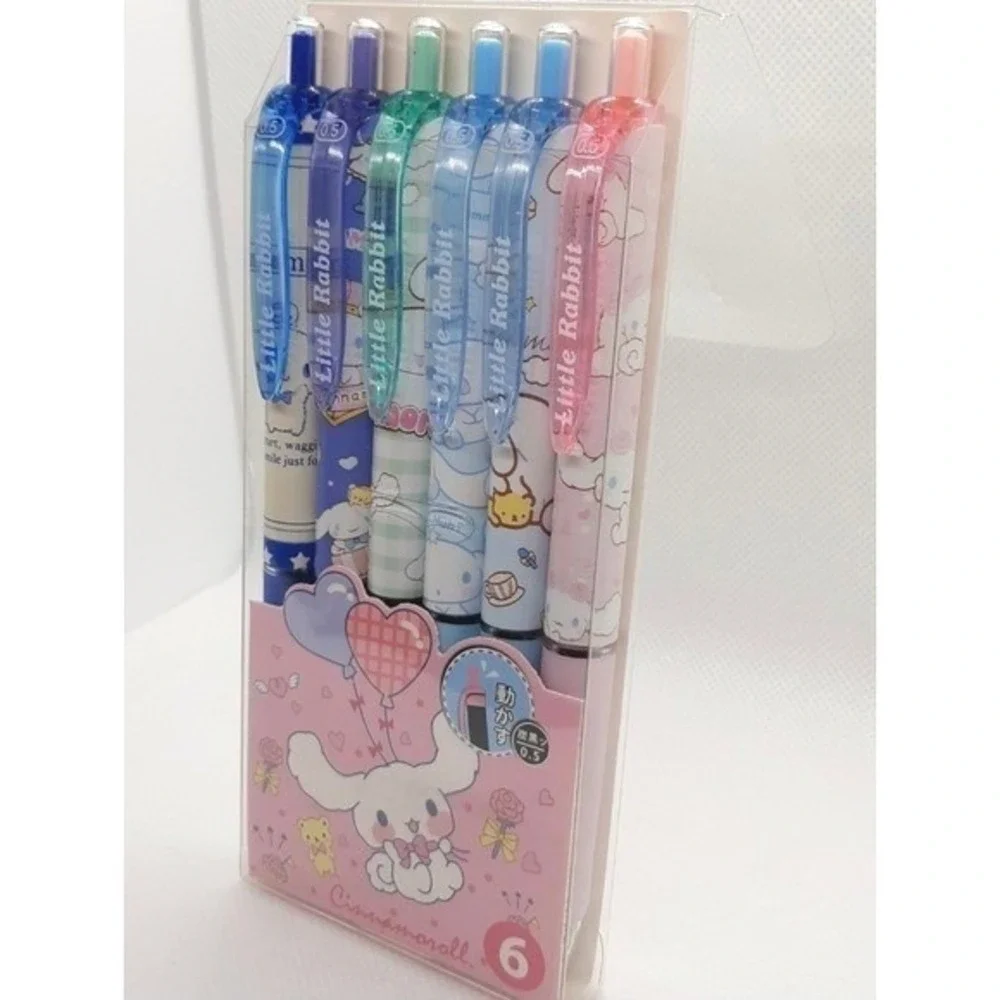 Sanrio Cinnamoroll 6 Piece Retractable Gel Pen Set 0.5mm Black Ink Kawaii Pastel